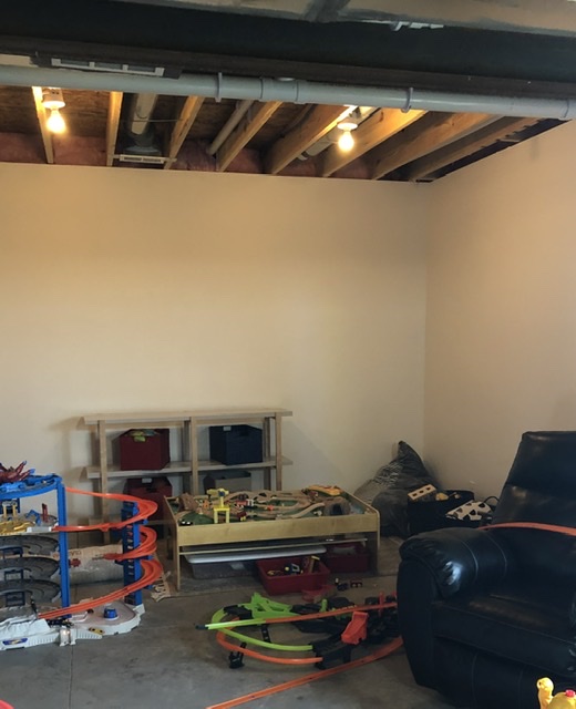 unfinished basement before FrogTape remodel DIY